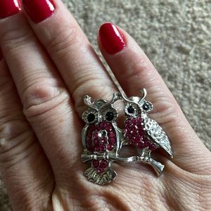 Silver Rhinestone OWL Couple Costume Ring